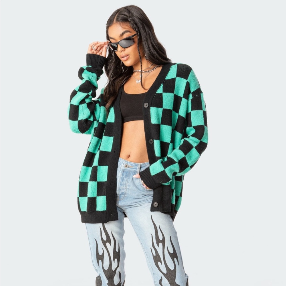 Edikted Nolan Check Oversized Cardigan